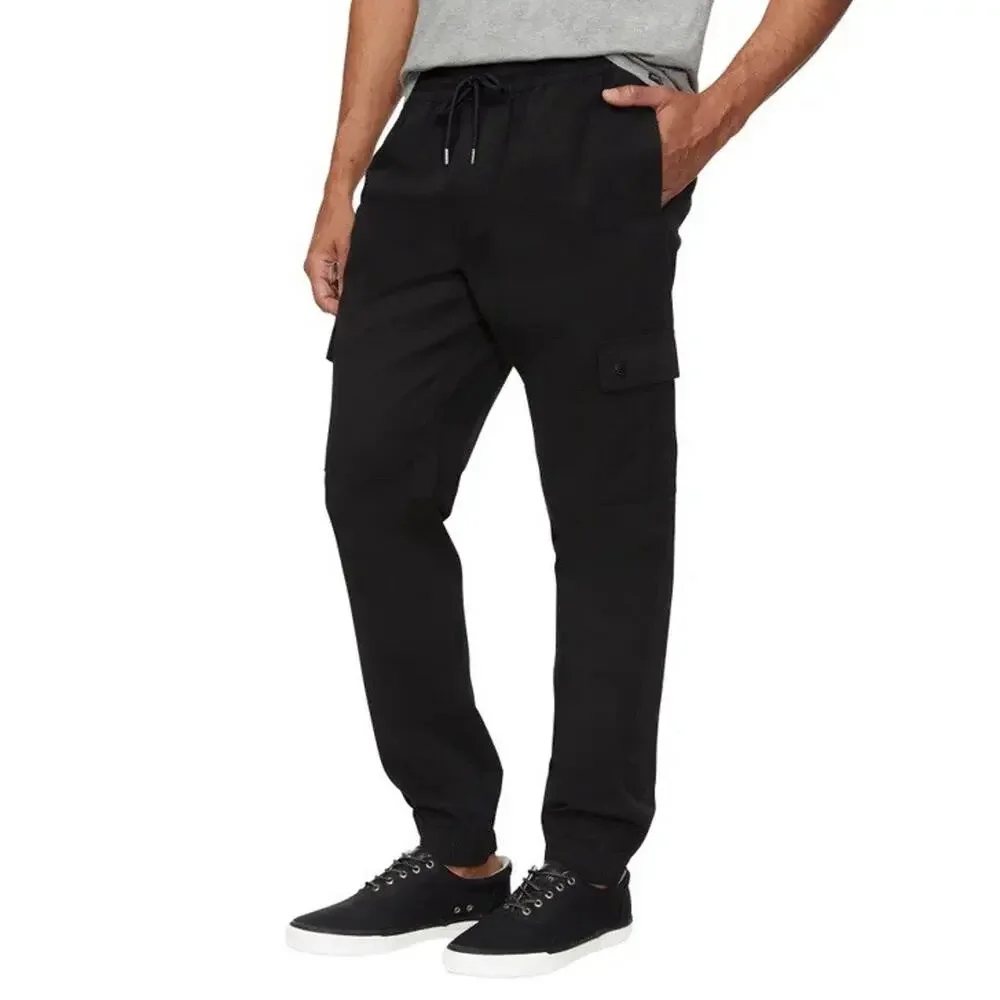 NWT Buffalo Jeans Mens Twill Pull On Pants Medium Black Elastic Waist Drawstring